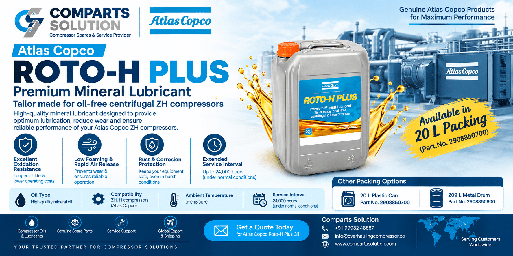 Atlas Copco Roto-H Plus Oil for ZH Centrifugal Compressors
